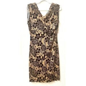 Vintage ES.SE Women's L Retro Bohemian Floral Print V-neck Midi Babydoll Dress